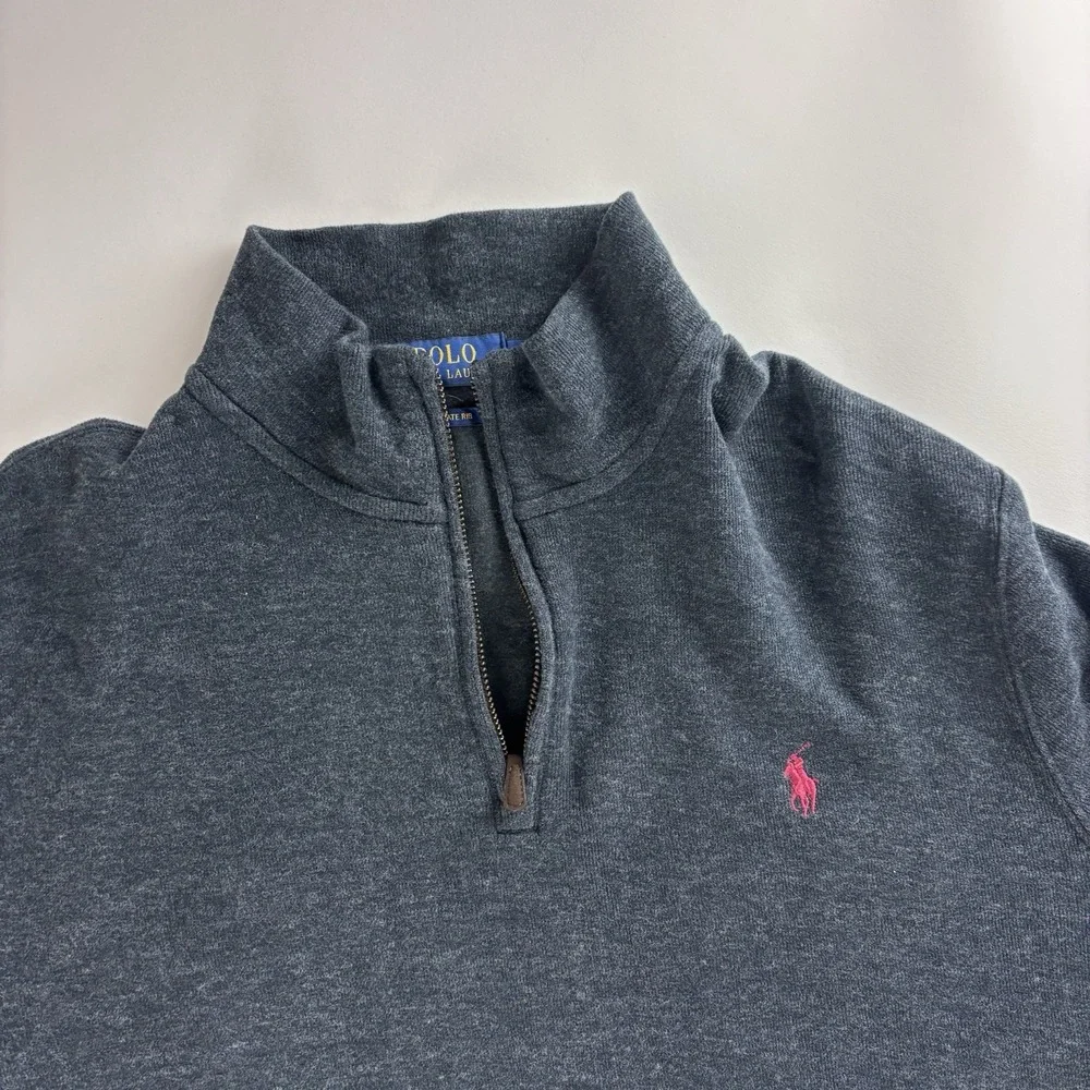 Polo Ralph Lauren Estate Rib Sweater Mens Large Navy Blue Tight Knit Quarter Zip